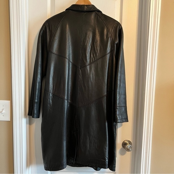 Vintage 80s Preston & York Leather Coat Black Oversized Design - Picture 5 of 15